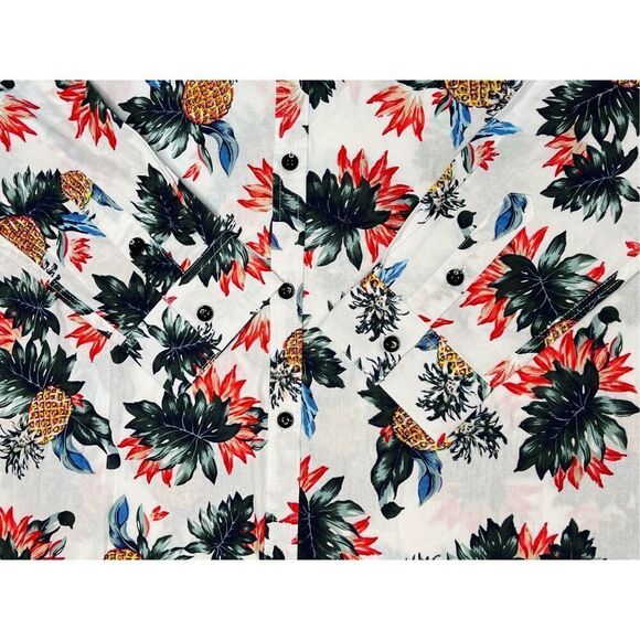 Jogal Pineapple Floral Tropical Linen Blend Spread Collar White Shirt sz XXL NWT - Picture 3 of 10